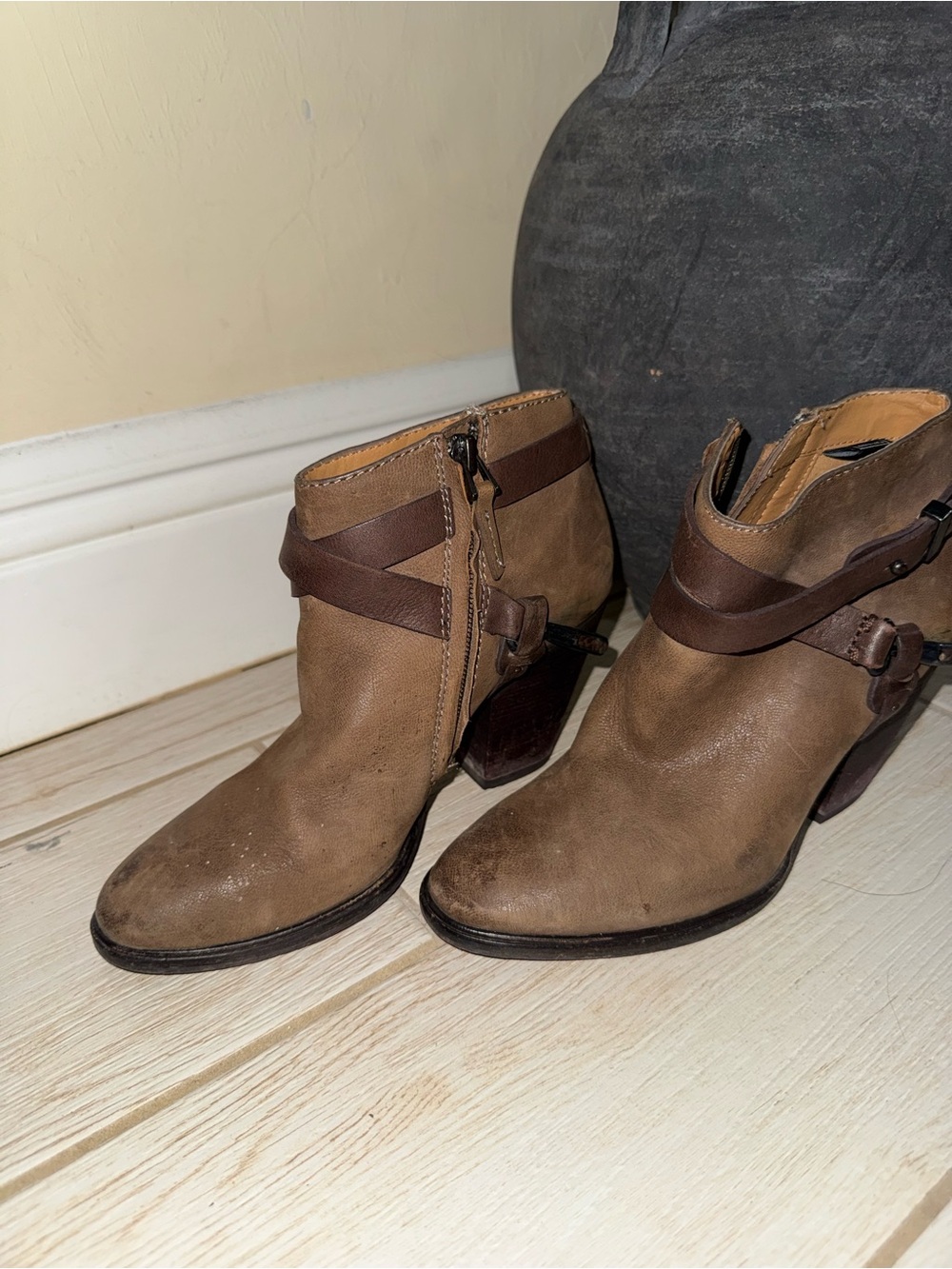 Dolce Vita Women's Brown Leather Ankle Boots with Strap Detail